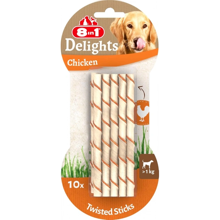 8in1 Delights Twisted Sticks Tavuk Etli Köpek Kemiği 55 gr