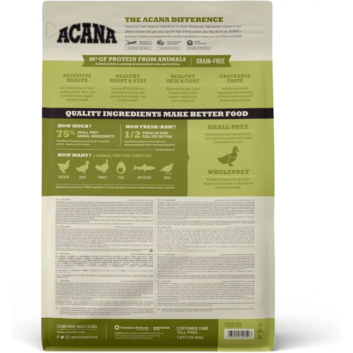 ACANA Grasslands Kedi Maması 1,8kg - Tüm ırk ve yaşam evreleri için