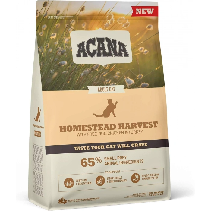 Acana Homestead Harvest Yüksek Proteinli Tavuklu ve Hindili Yetişkin Kedi Maması 1,8kg
