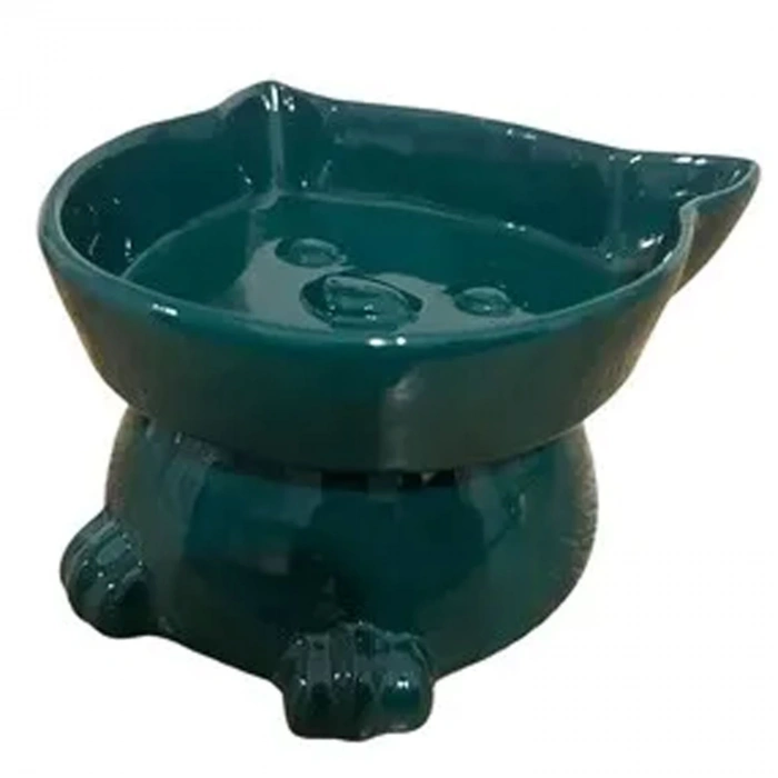 Ayaklı Porselen Kedi Figür Mama ve Su Kabı 300 ML