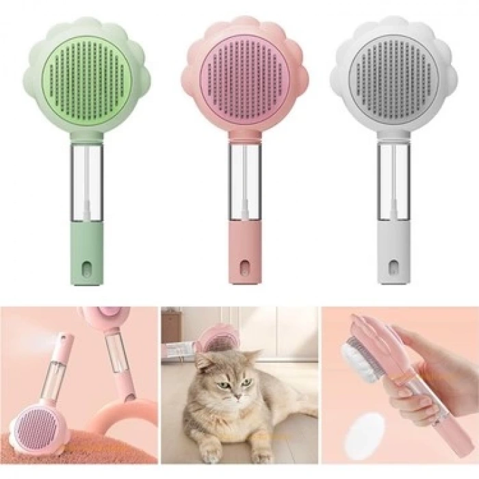 Basmalı Telli Su Sprey Hazneli Kedi Köpek Fırçası Çift 2in 1