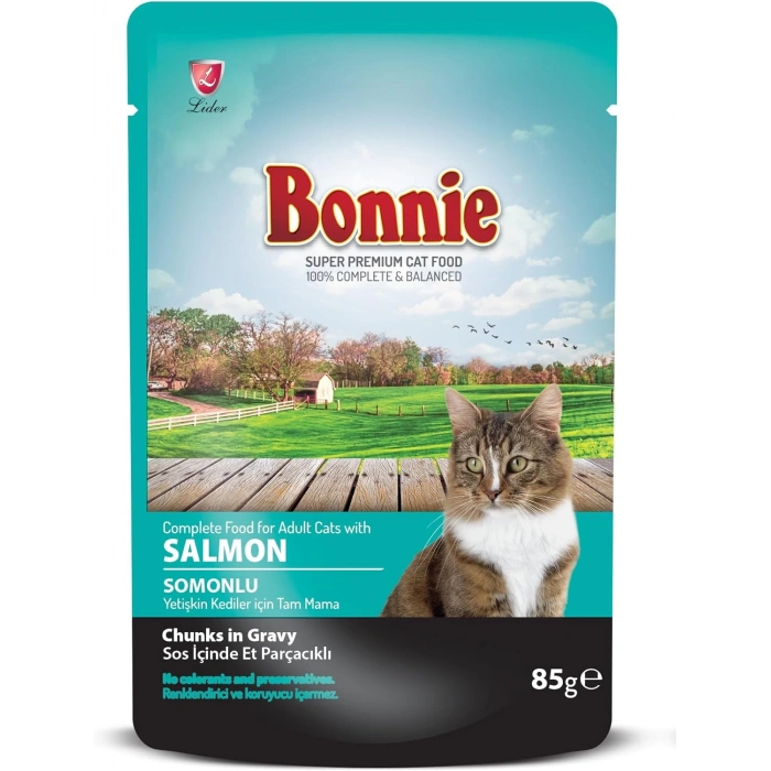 Bonnie Pouch Somonlu Ve Alabalıklı Jelly Yetişkin Kedi Konservesi 85gr