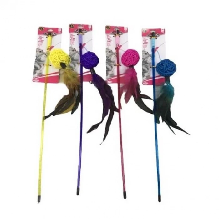 Catlife Kediler için Tüylü Hasır Top Zilli Olta