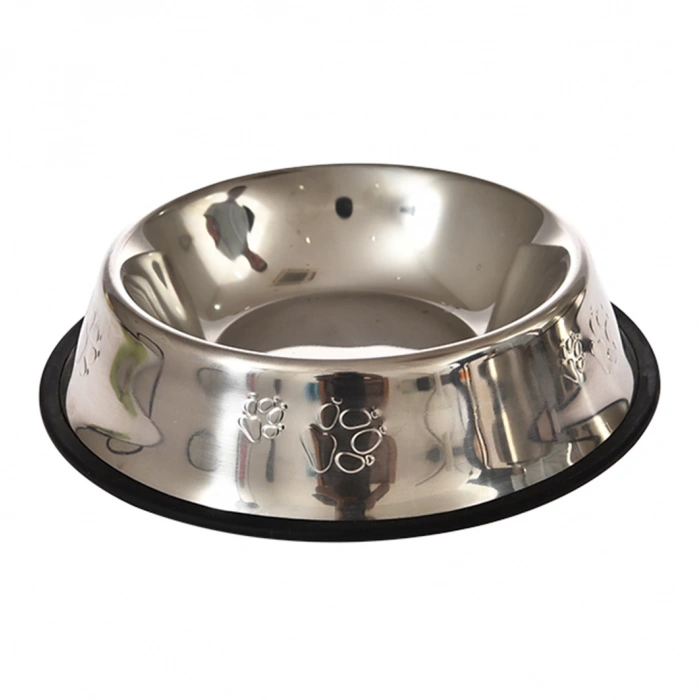 Çelik Kaymaz Tabanlı Kabartmalı Oval Mama ve Su Kabı 8 Oz
