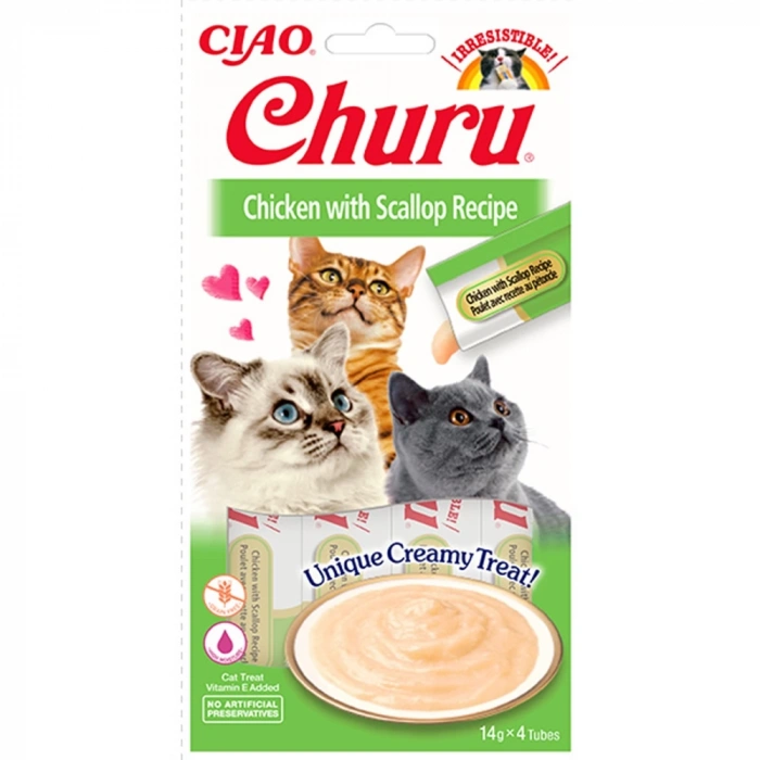 Churu Cream Tavuklu ve Deniz Taraklı Kedi Ödül Kreması 4x14 GR.