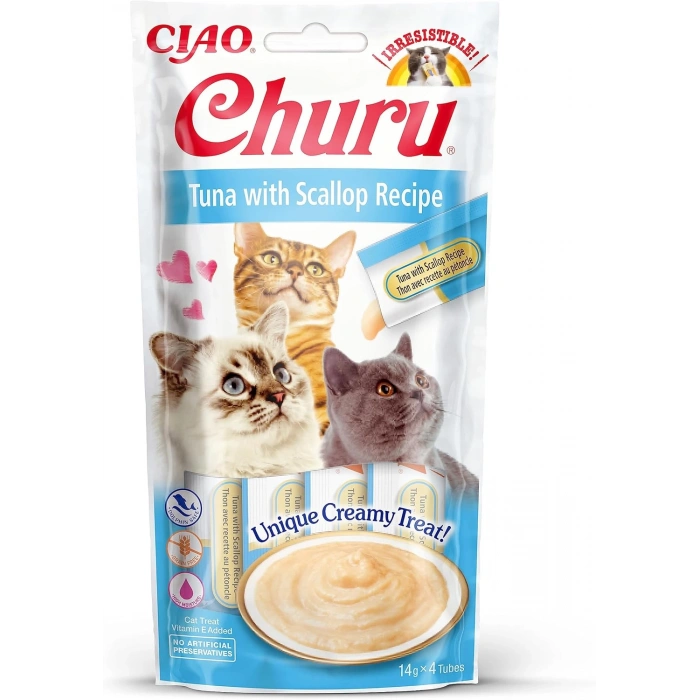 Churu Cream Ton Balıklı ve Deniz Taraklı Kedi Ödül Kreması 4x14 GR.
