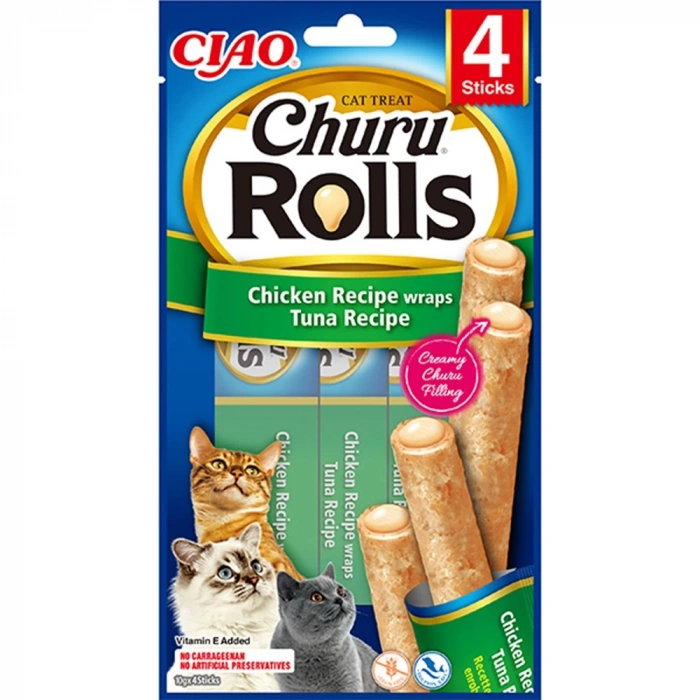 Churu Rols Sticks Tavuk Sargılı ve Ton Balıklı Kedi Ödül Maması 4x10 GR.
