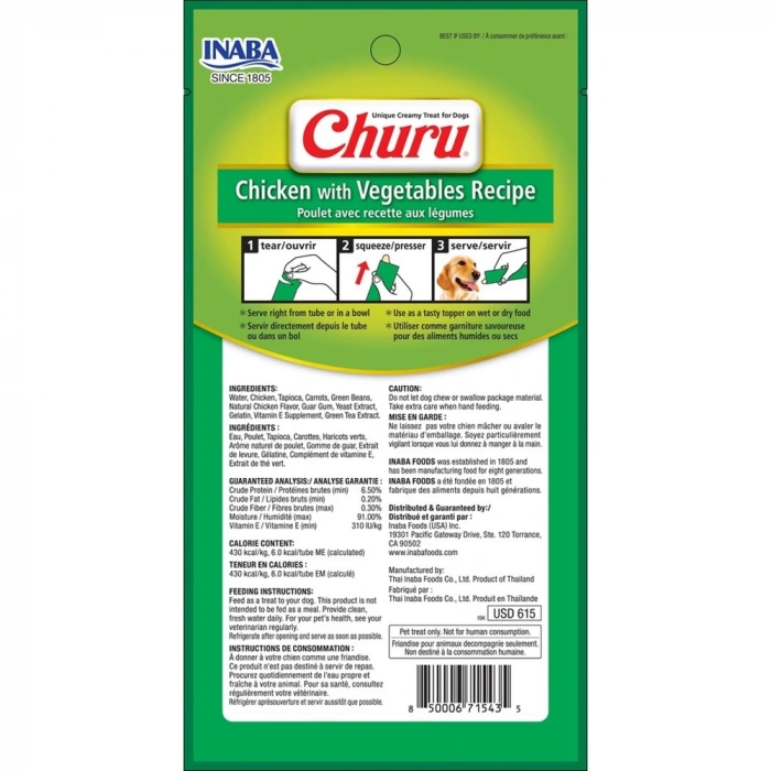 Churu Sebzeli ve Tavuklu Tamamlayacı Köpek Ödül Maması 4 x 14 Gr