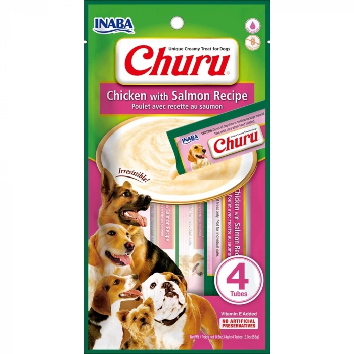 Churu Somonlu ve Tavuklu Tamamlayıcı Köpek Ödül Maması 4 x 14 Gr