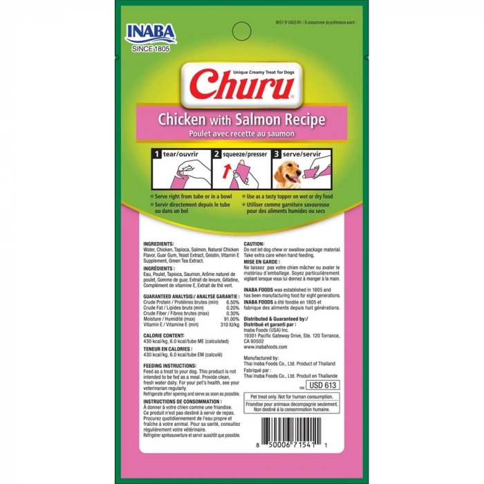 Churu Somonlu ve Tavuklu Tamamlayıcı Köpek Ödül Maması 4 x 14 Gr