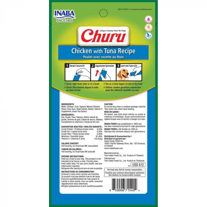Churu Ton Balıklı ve Tavuklu Tamamlayacı Köpek Ödül Maması 4 x 14 Gr