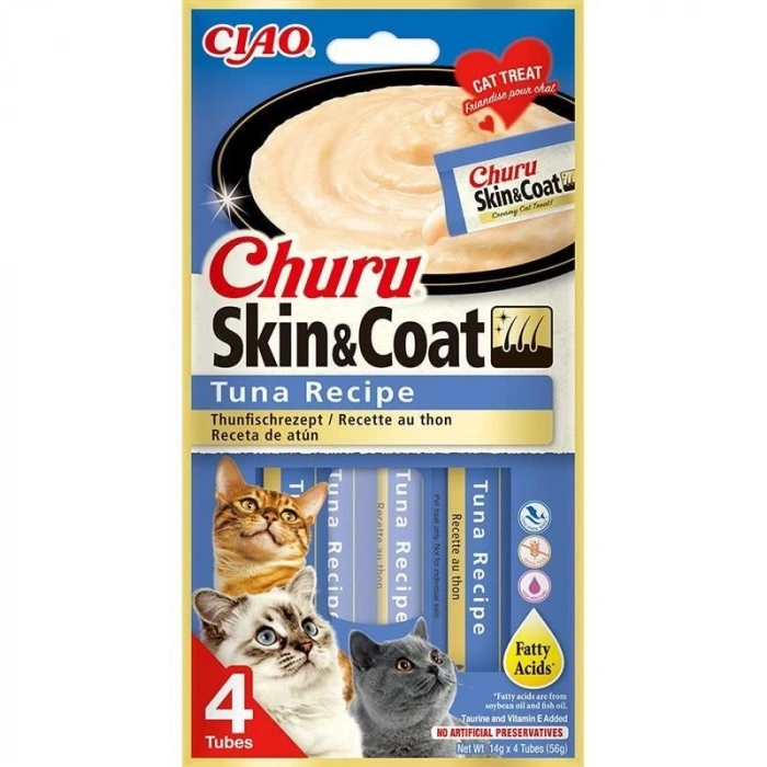 CIAO Churu Cream Cilt ve Tüy Sağlığı Destekleyici Ton Balıklı Sıvı Kedi Ödül Maması 14gr (4lü)
