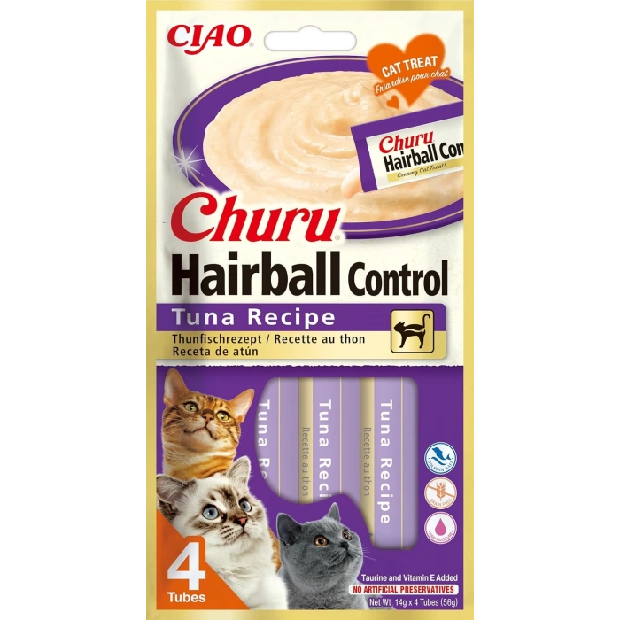 CIAO Churu Cream Hairball Tüy Yumağı Önleyici Ton Balıklı Sıvı Kedi Ödül Maması 14gr (4lü)