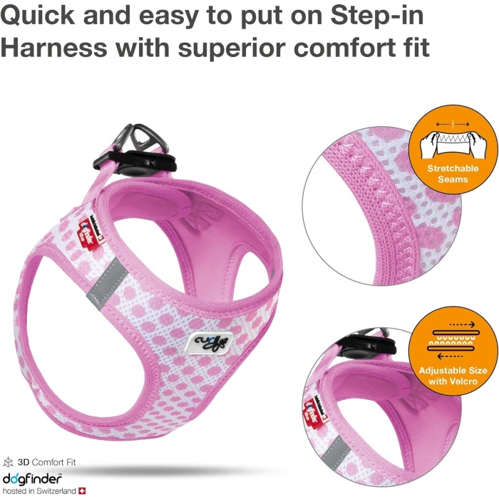 CURLI VEST HARNESS AIR-MESH PINK-CIRCLES S & LEASH M