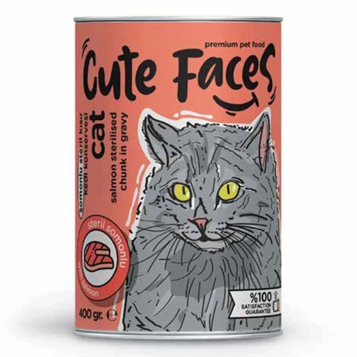 Cute Faces Somonlu Parça Etli Soslu Steril Kedi Konservesi 400 Gr