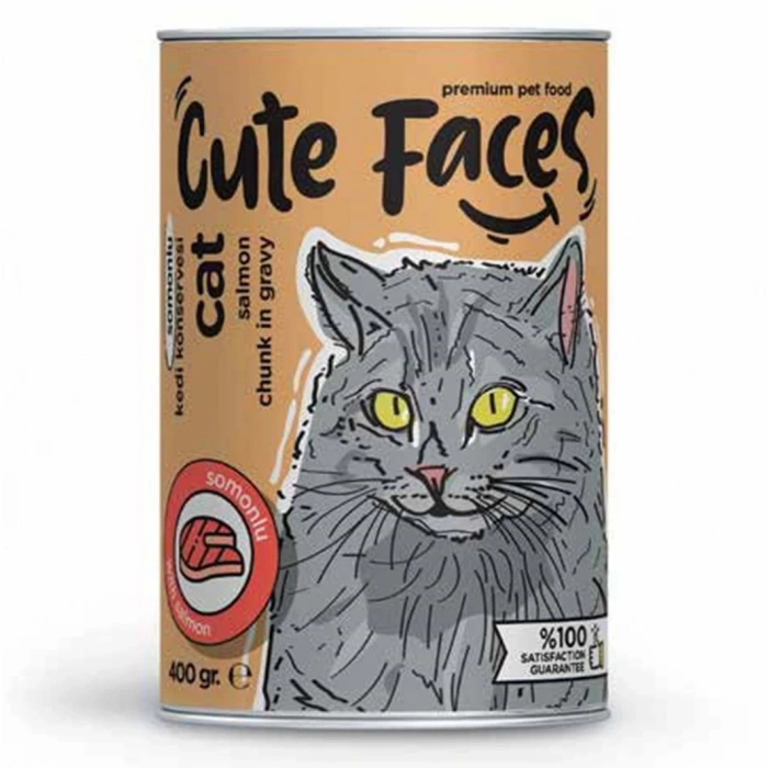 Cute Faces Somonlu Parça Etli Soslu Yetişkin Kedi Konservesi 400 Gr