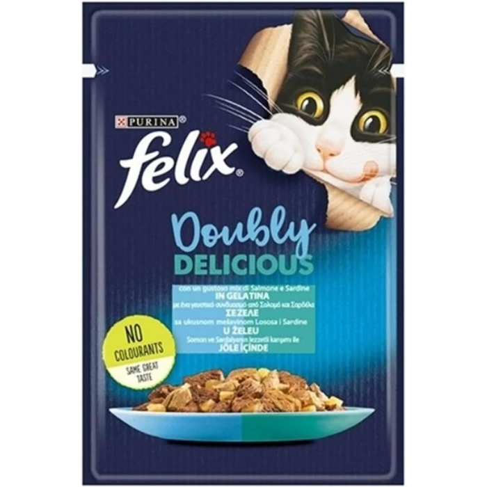 Felix Pouch Doubly Delicious Somon ve Sardalyalı Yaş Kedi Maması 85 Gr