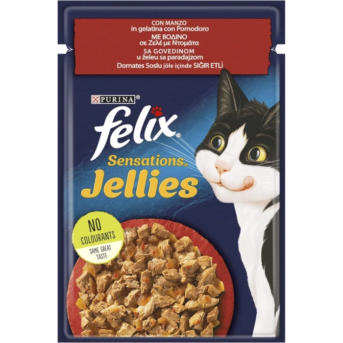 Felix Pouch Sensations Jellies Sığır Etli ve Domatesli Yaş Kedi Maması 85 Gr