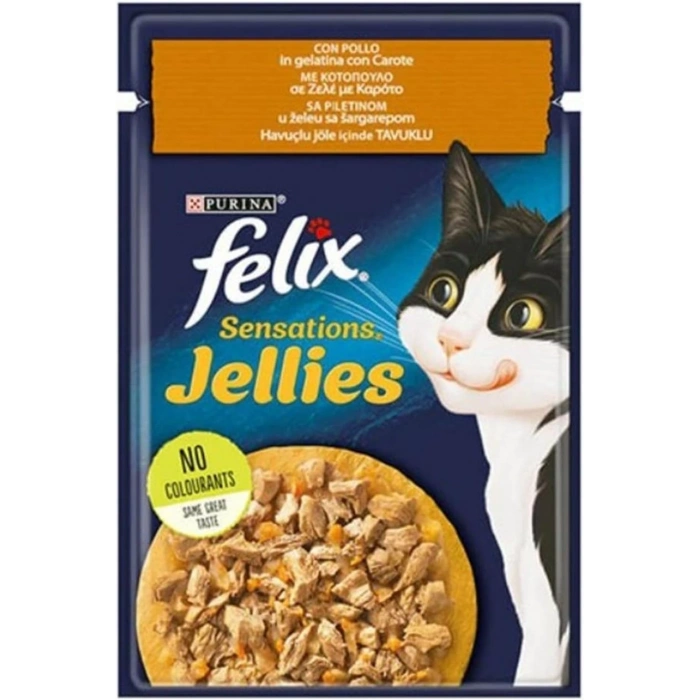 Felix Pouch Sensations Jellies Tavuk Etli ve Havuçlu Yaş Kedi Maması 85 Gr