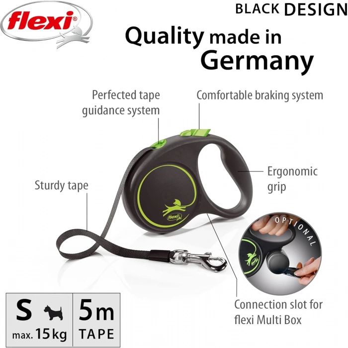 Flexi Black Desing Small 5m Şerit Gezdirme Yeşil
