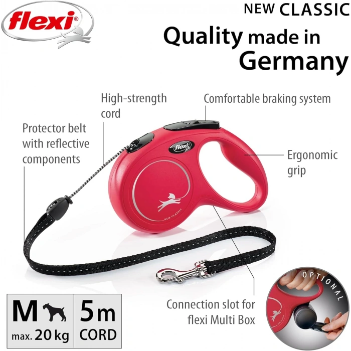 Flexi New Classic Otomatik Gezdirme Tasması 5m (Kırmızı) [M]