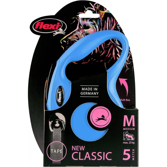 Flexi New Classic Otomatik Şerit Gezdirme Kayışı 5m (Mavi) [M]