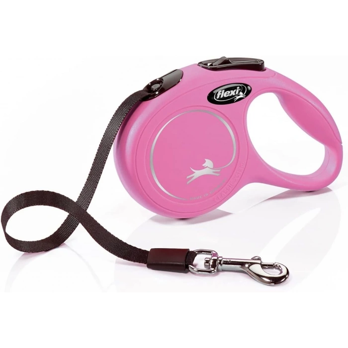 Flexi New Classic Otomatik Şerit Köpek Gezdirme Kayışı 3m (Pembe) [XS]