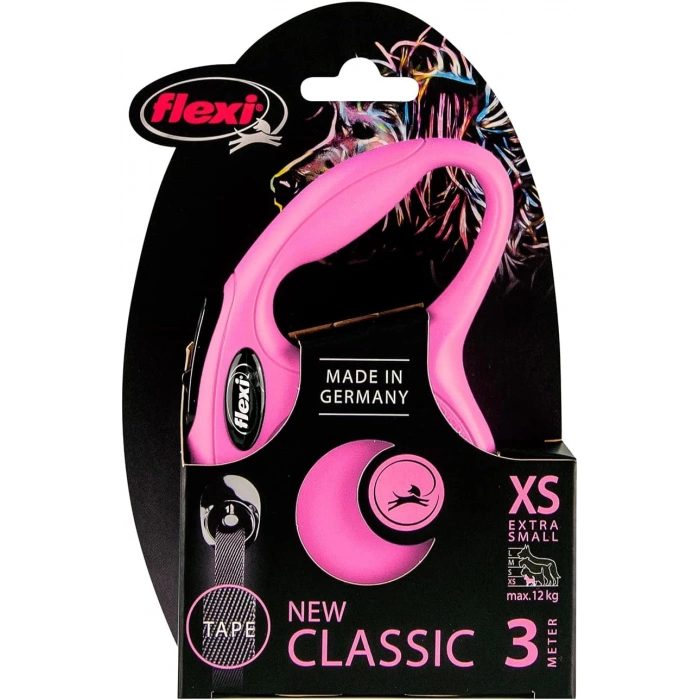 Flexi New Classic Otomatik Şerit Köpek Gezdirme Kayışı 3m (Pembe) [XS]