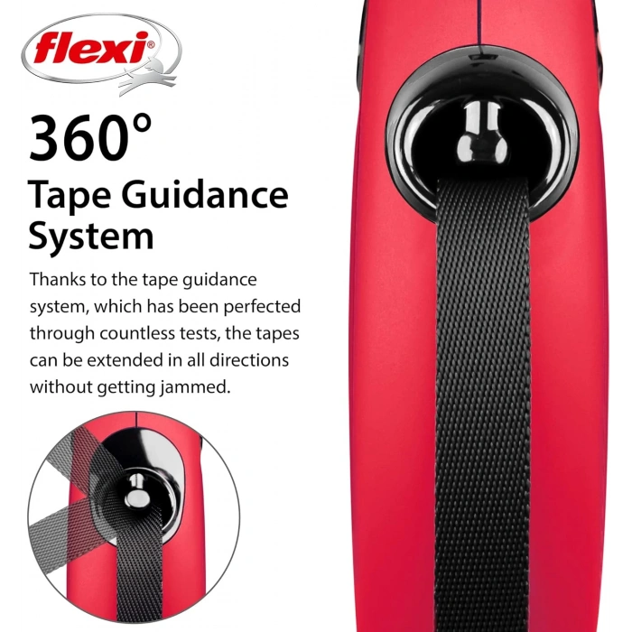 Flexi New Classic Otomatik Şerit Köpek Gezdirme Kayışı 5m (Kırmızı) [S]