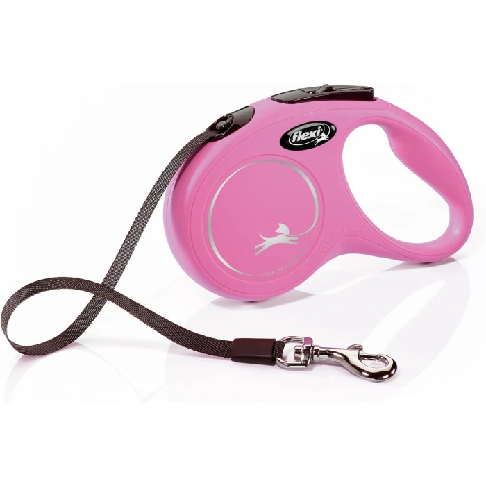 Flexi New Classic Otomatik Şerit Köpek Gezdirme Kayışı 5m (Pembe) [S]