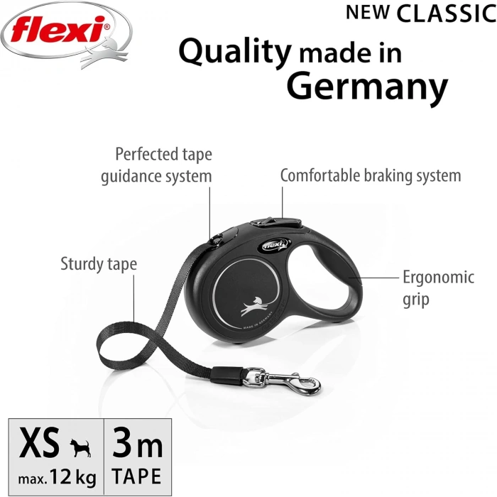 Flexi New Classic XS Beden Siyah 3MT Şerit Tasma
