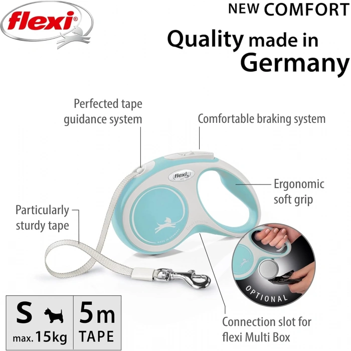 Flexi New Comfort Small Şerit Otomatik Gezdirme Açık Mavi 5 Metre
