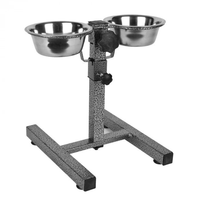 Flip İkili Ayarlanır 945 ml Çelik Mama Kabı ve Standı