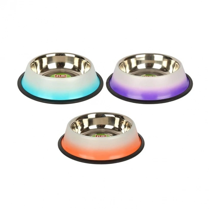 Flip16 Oz. KE-3203DS Kaymaz 480 ml Çift Renkli Çelik Mama Kabı