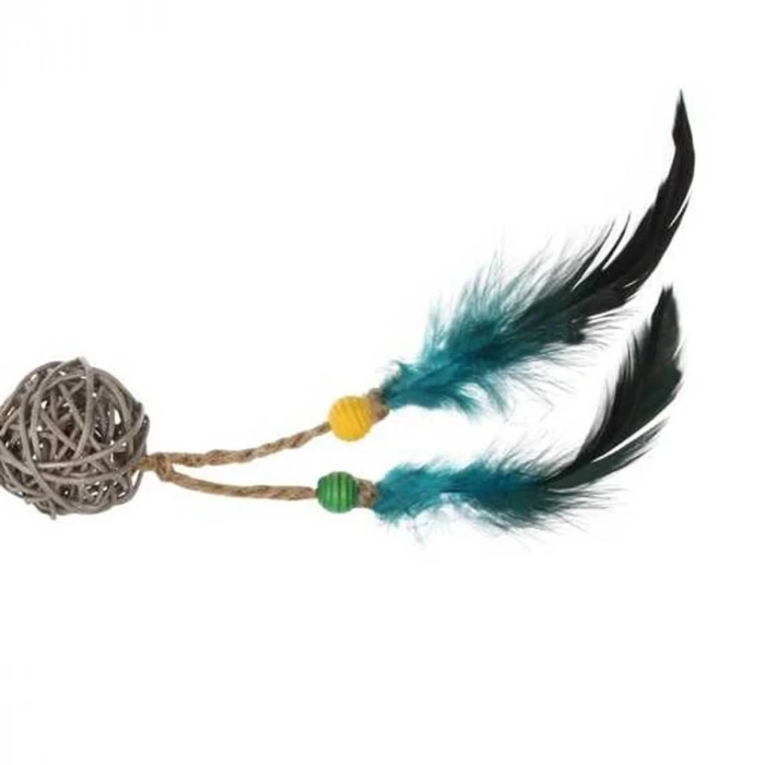 GiGwi Tüylü Ahşap Toplu Kedi Oyuncağı 3x24cm (Yeşil)