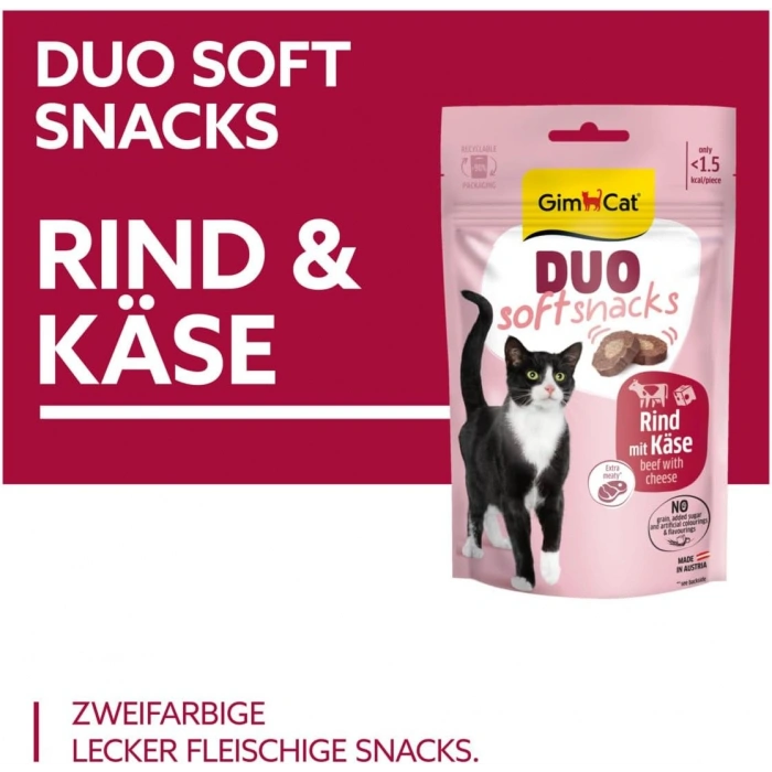GimCat Duo Soft Snacks Beef with Cheese Kedi Ödülü 50 Gr
