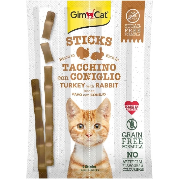 GimCat Sticks Hindi Etli Tavşan etli TAHILSIZ Ödül Çubukları 4+1 25 gr
