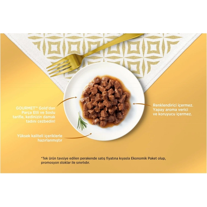 Gourmet Gold Soslu Parça Etli Karışık Çeşitli Yetişkin Kedi Konservesi 8x85gr (8 AL 6 ÖDE)