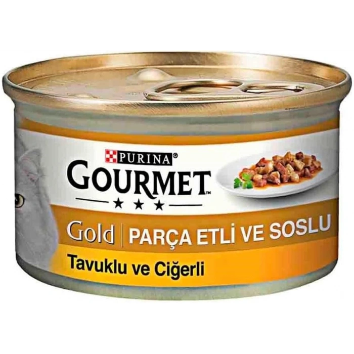 Gourmet Gold Soslu Parça Etli Tavuklu Ciğerli Yetişkin Kedi Konservesi 85gr