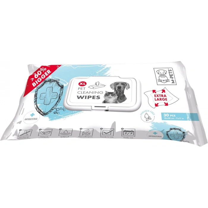M-Pets Antibakteriyel Kedi ve Köpekler İçin Islak Mendil (30lu) [XL]