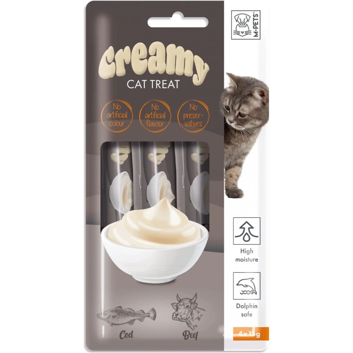 M-Pets Creamy Morina Balıklı Biftekli Kedi Ödülü 4*15 gr