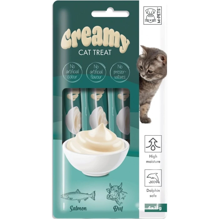 M-Pets Creamy Somon Balıklı Biftekli Kedi Ödülü 4*15 gr