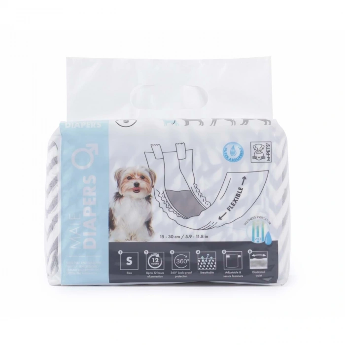 M-Pets Diapers Erkek Köpekler İçin Külot Bez 15-30cm [S] (12li)