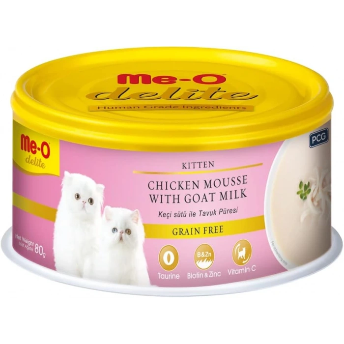 Me-O Delite Keçi Sütü ve Tavuk Püreli Tahılsız Yavru Kedi Konservesi 80gr