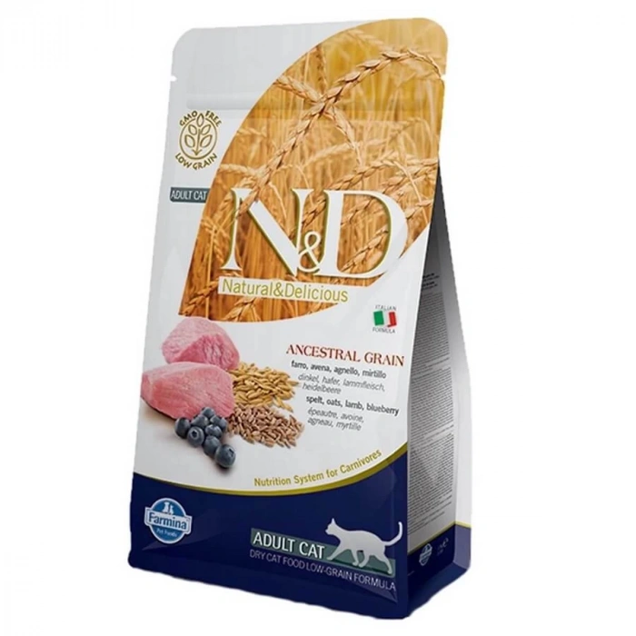 N&D Ancestral Grain Kuzu Etli ve Yaban Mersinli İlkel Tahıllı Yetişkin Kedi Maması 1,5kg