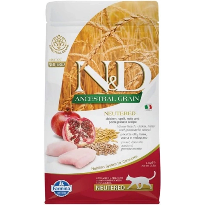N&D Ancestral Grain Tavuklu ve NarlıiLKEL Tahıllı Kısırlaştırılmış Kedi Maması 1,5kg