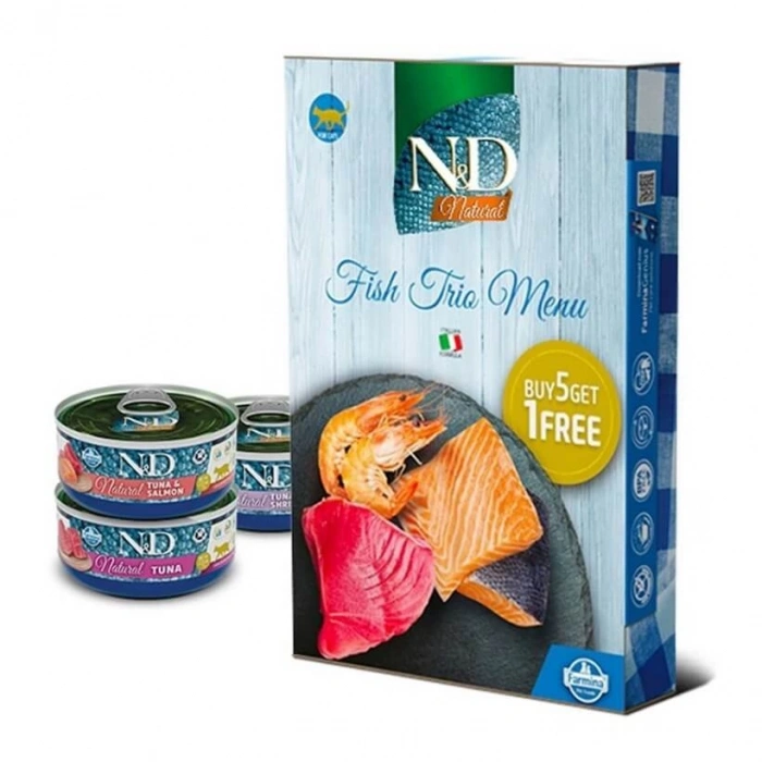 N&D Fish Trio Menu Balıklı Yetişkin Kedi Konservesi 70gr (6 AL 5 ÖDE)