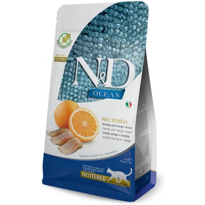 N&D Ocean Ringa Balıklı ve Portakallı Tahılsız Kısırlaştırılmış Kedi Maması 1,5kg