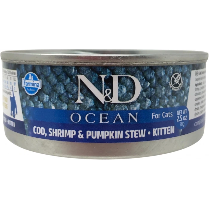N&D Ocean Tahılsız Ton Balığı&Morina Balığı&Karides&Balkabağı 70gr Yavru Yaş Kedi Konservesi