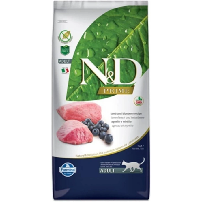 N&D Prime Kuzu Etli ve Yaban Mersinli Tahılsız Yetişkin Kedi Maması 1,5kg